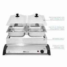 Elite Gourmet 2.5 Qt. Stainless Steel Buffet Server with 2 Crocks and Warming Tray thumbnail 4