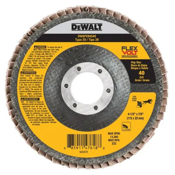 DEWALT FLEXVOLT 4-1/2 in. 40 Grit Ceramic Flap Disc Type 29