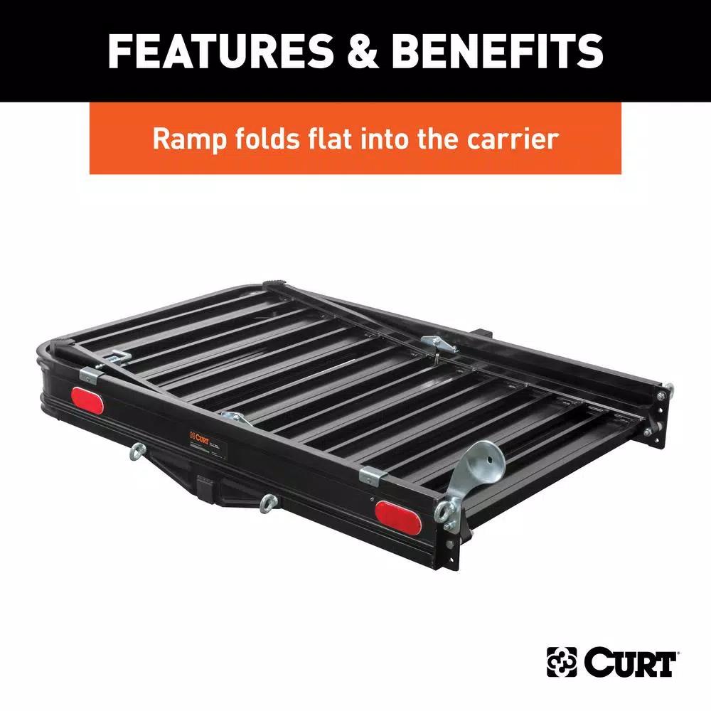CURT Aluminum Hitch Cargo Carrier with Folding Ramp, 500 lb. Capacity, 2 in. Receiver