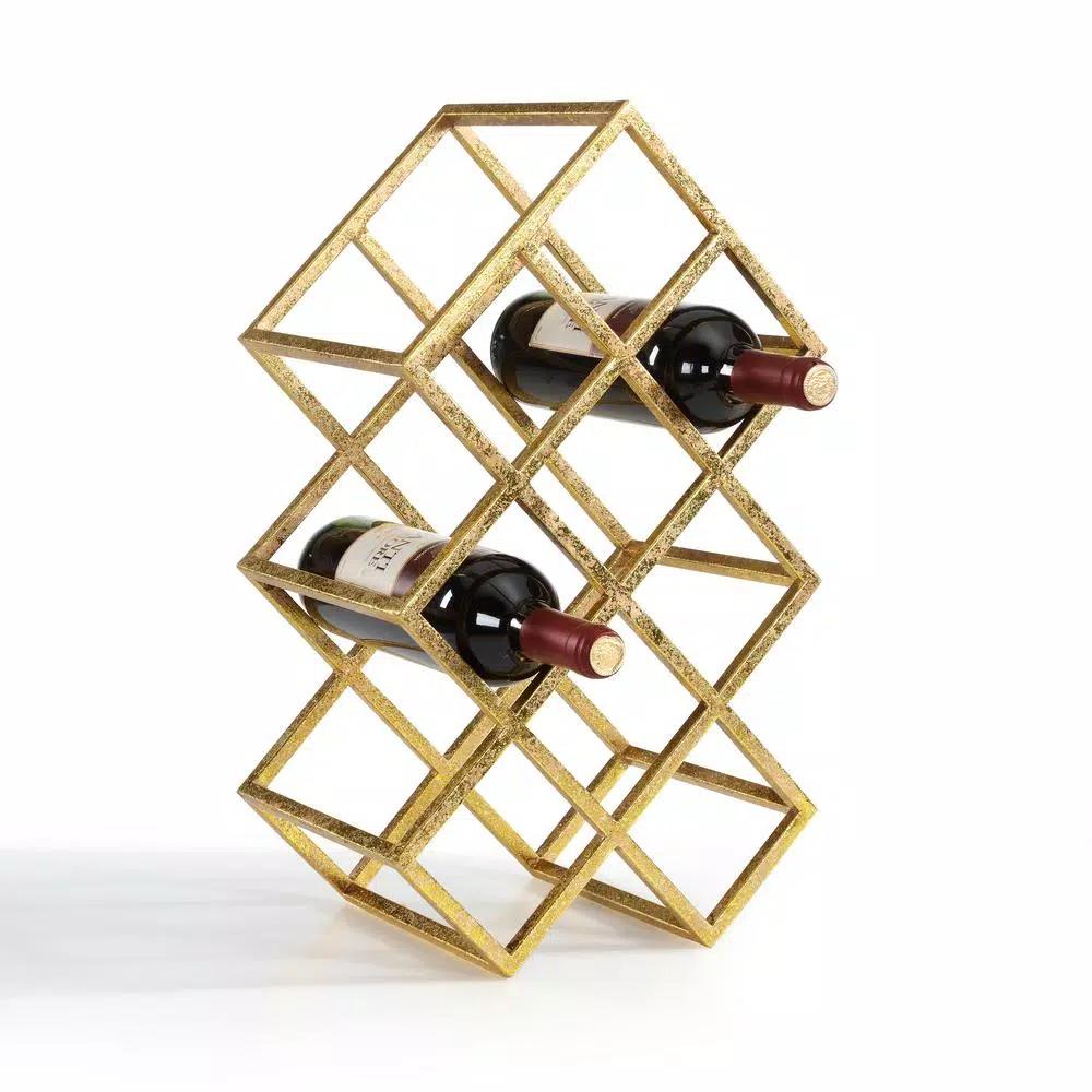DANYA B Sparkling Gold Iron 9-Bottle Wine Rack - Modern Tabletop Storage