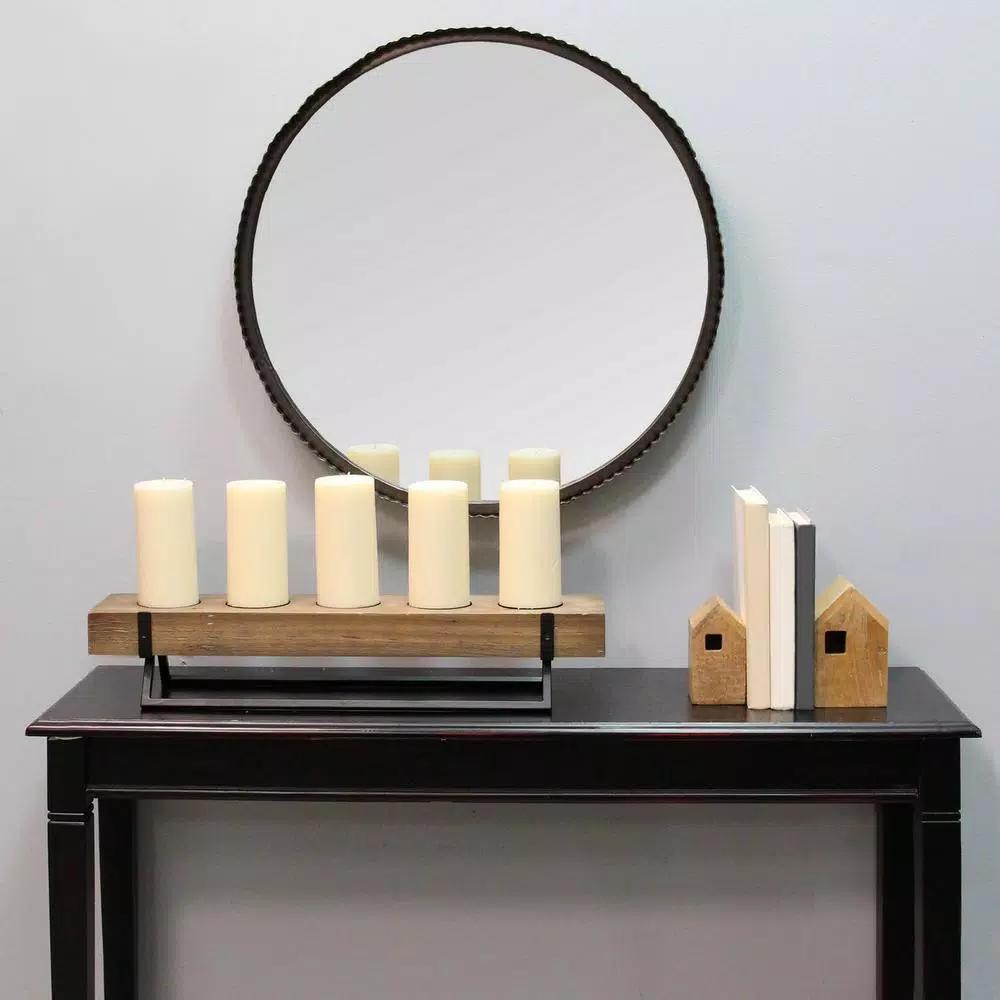 Stratton Home Decor Rustic 5-Candle Holder Centerpiece, Natural Wood and Black Metal