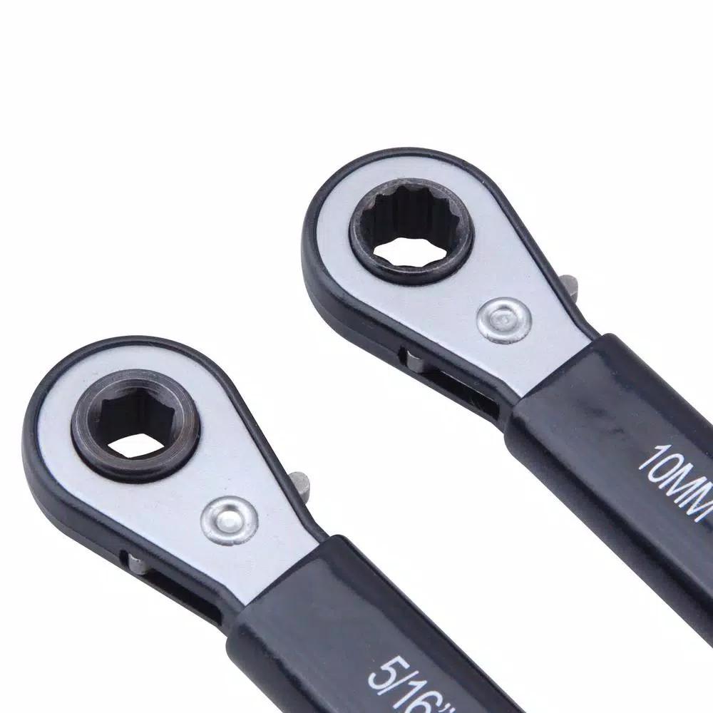 Steel Core 2-Piece Reversible Side Terminal Battery Ratchet Wrench Set, 5/16 in. and 10 mm