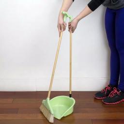 Home Basics 10 in. Green Bamboo Broom and Dustpan Set with Angled Nylon Bristles thumbnail 4