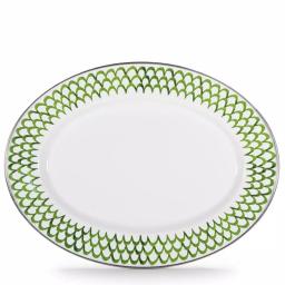Golden Rabbit Green Scallops 12 x 16 in. Enamelware Oval Platter thumbnail 1