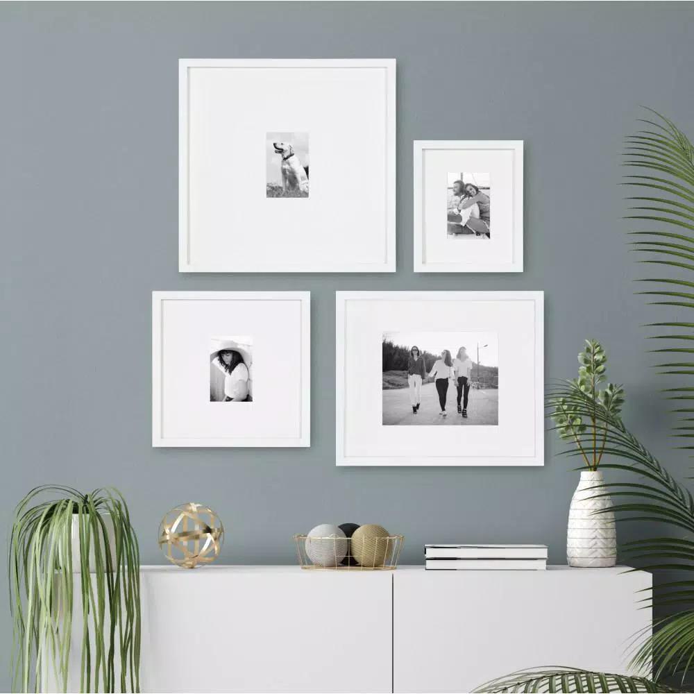 DesignOvation Gallery 17 x 17 in. White Wood Picture Frame, Matted to 4 x 6 in.
