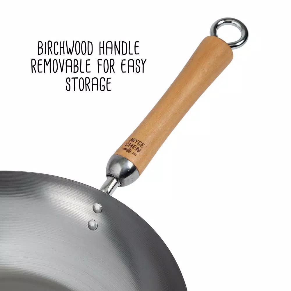 Honey-Can-Do Joyce Chen 12 in. Carbon Steel Stir-Fry Pan with Removable Birchwood Handle
