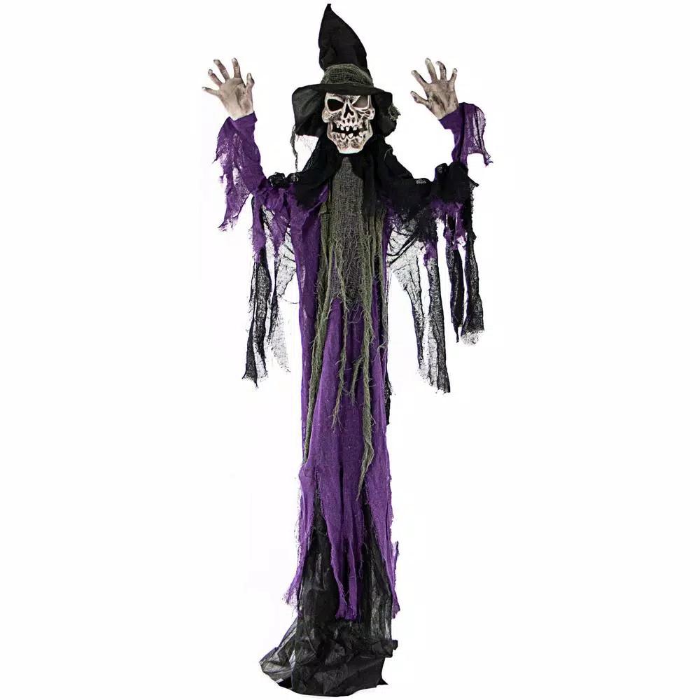 Haunted Hill Farm 6 ft. Animated Skeleton Witch Halloween Prop with Multi-Color Light Effects