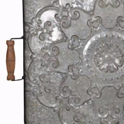 Benjara Ravello Square Gray Wood and Iron Decorative Tray with Floral Detail thumbnail 3