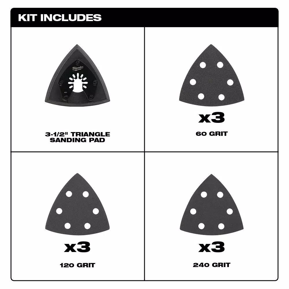 Milwaukee OPEN-LOK 3-1/2 in. Triangle Sanding Pad & Paper 10-Piece Variety Pack