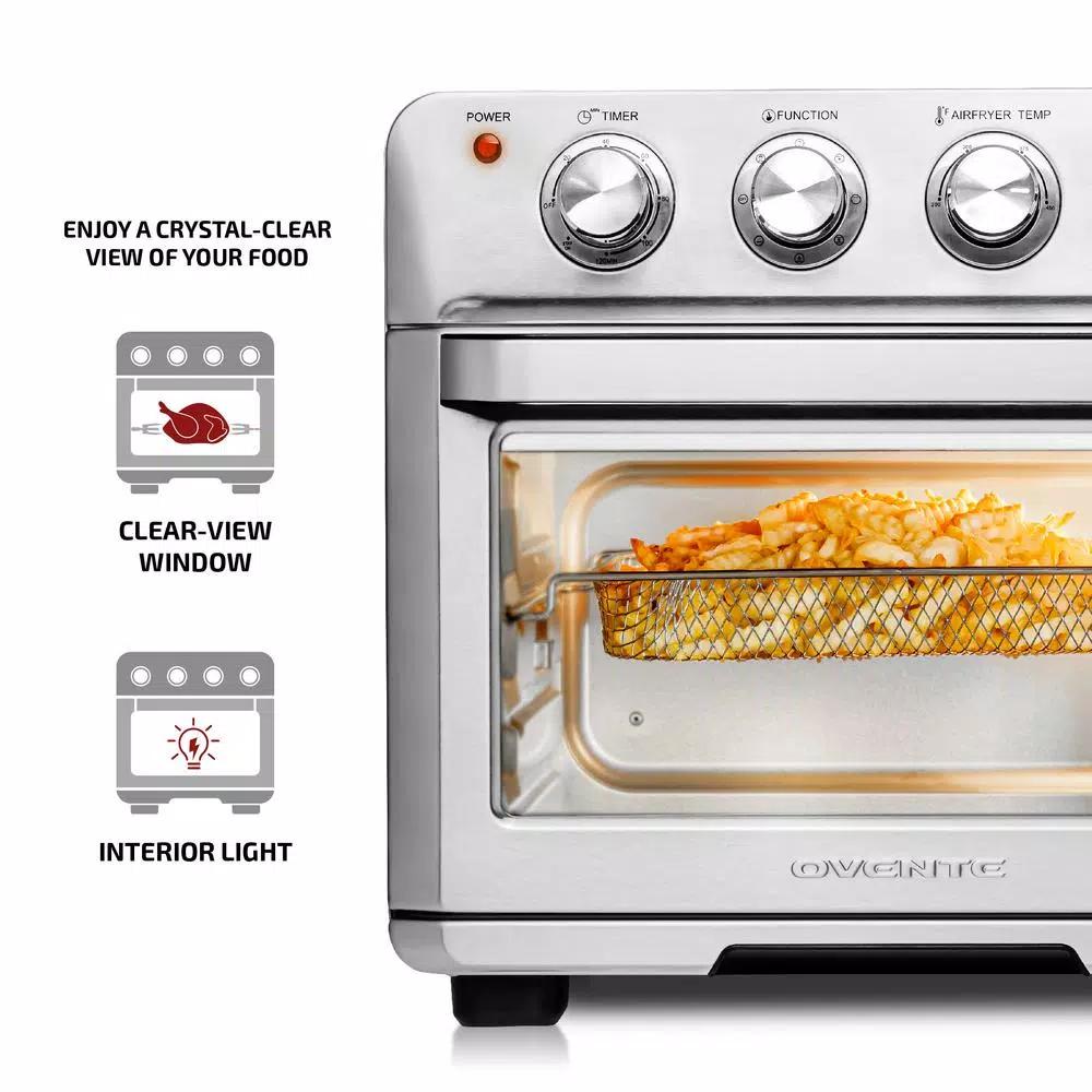 Ovente 1700W Stainless Steel Multi-Function Air Fryer Rotisserie Convection Oven & Dehydrator, 25L