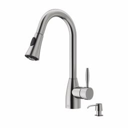 VIGO Aylesbury Single-Handle Pull-Down Kitchen Faucet with Soap Dispenser, Stainless Steel thumbnail 1
