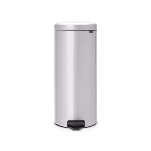 Brabantia 8 Gal. Metallic Gray Steel Step-On Trash Can with Soft-Close Lid