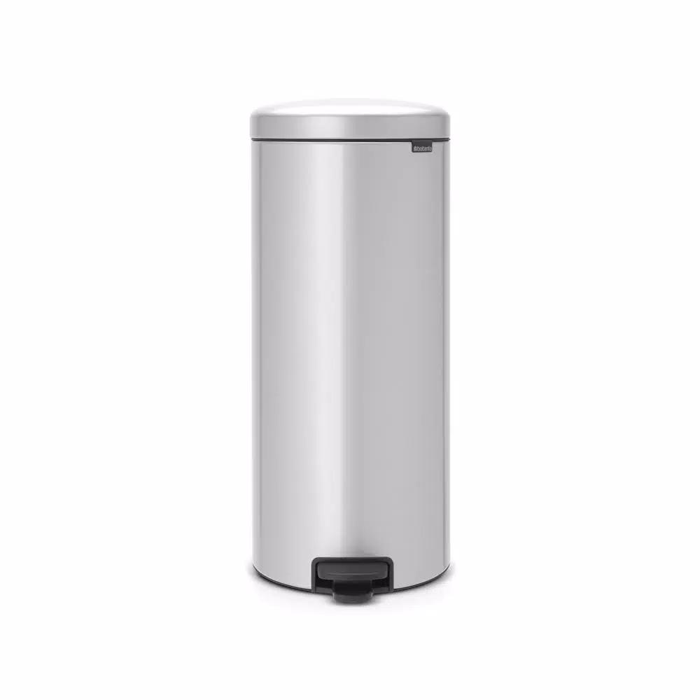 Brabantia 8 Gal. Metallic Gray Steel Step-On Trash Can with Soft-Close Lid
