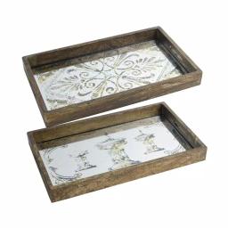 A & B Home Greta Rectangular Glass and Wood Natural Large Trays, Set of 2 thumbnail 1