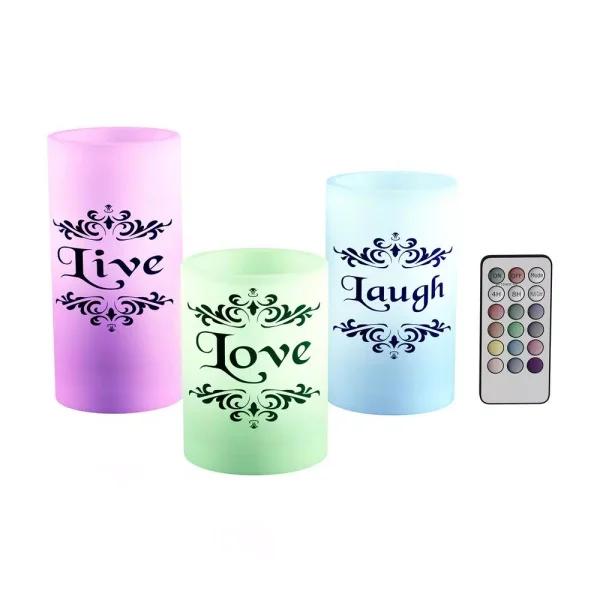 Lavish Home Live Laugh Love LED Flameless Candle Set of 3 with Remote