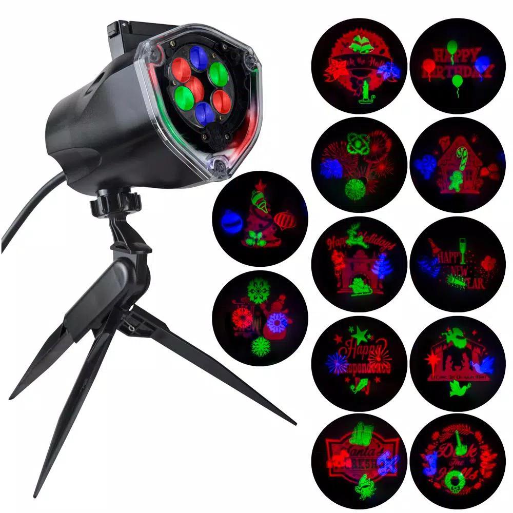 LightShow Multi-Color LED Holiday Projector with 12 Interchangeable Slides - Whirl-A-Motion & Static Projection