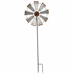 Glitzhome 69.4 in. Farmhouse Metal Galvanized Wind Spinner Yard Stake and Wall Decor thumbnail 1