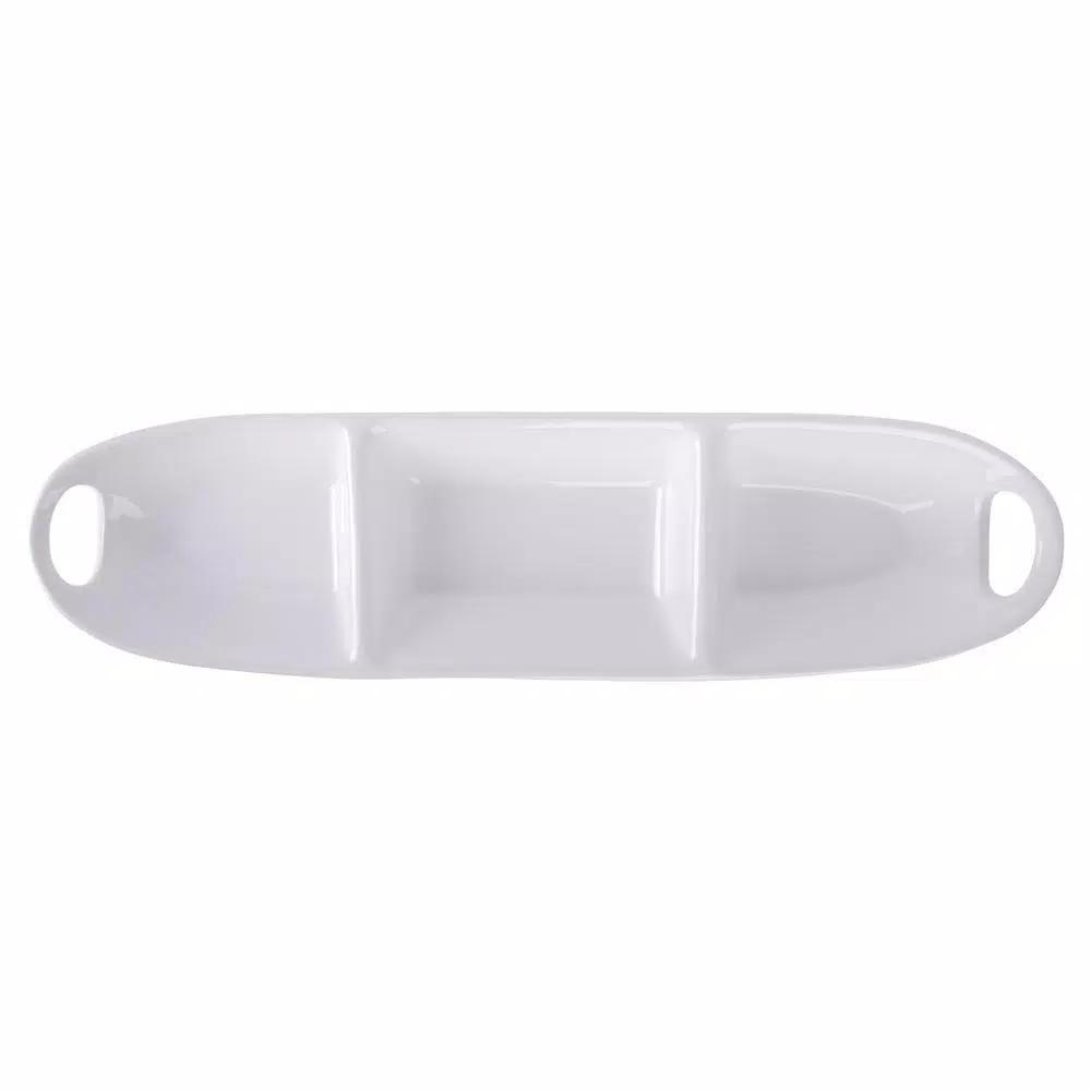 Home Essentials 18 in. White Ceramic 3-Section Oval Serving Platter