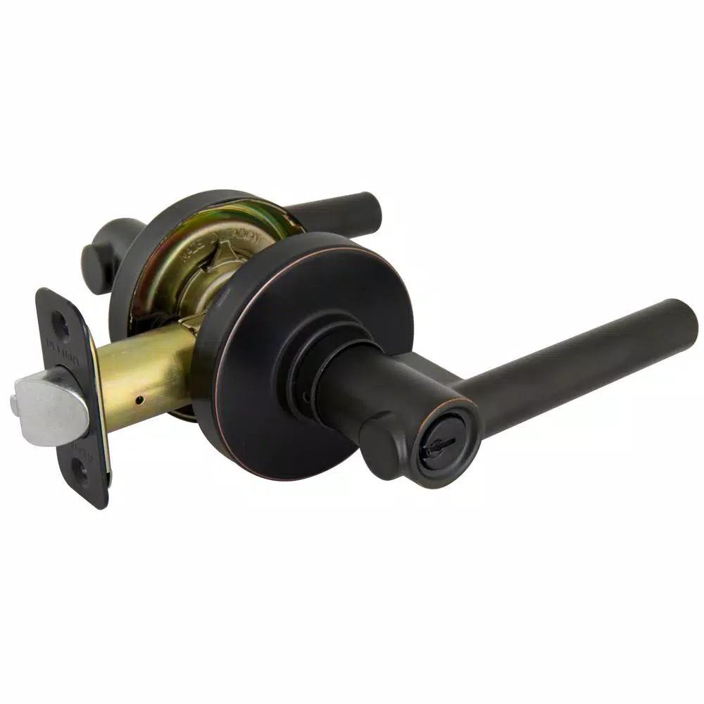 Defiant Highland Aged Bronze Keyed Entry Door Lever with Round Rose