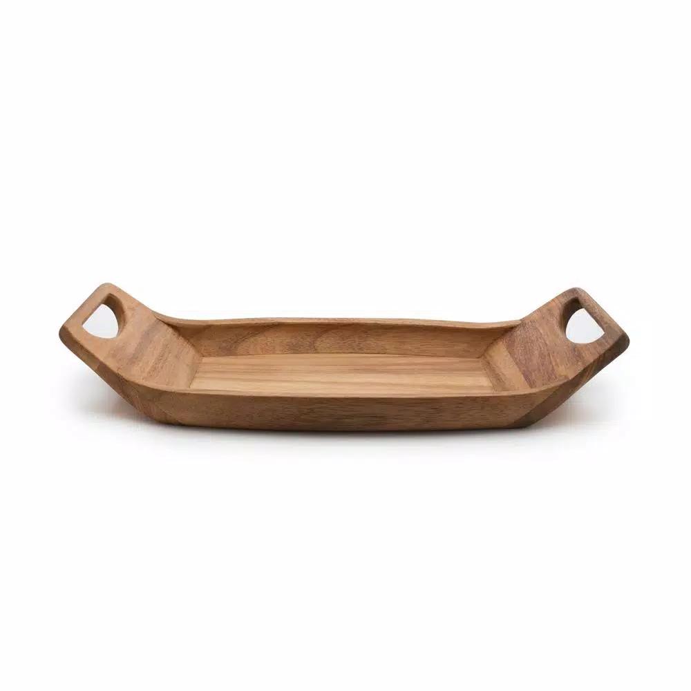 Ironwood Gourmet Norwegian Saddle Acacia Wood Serving Tray with Handles
