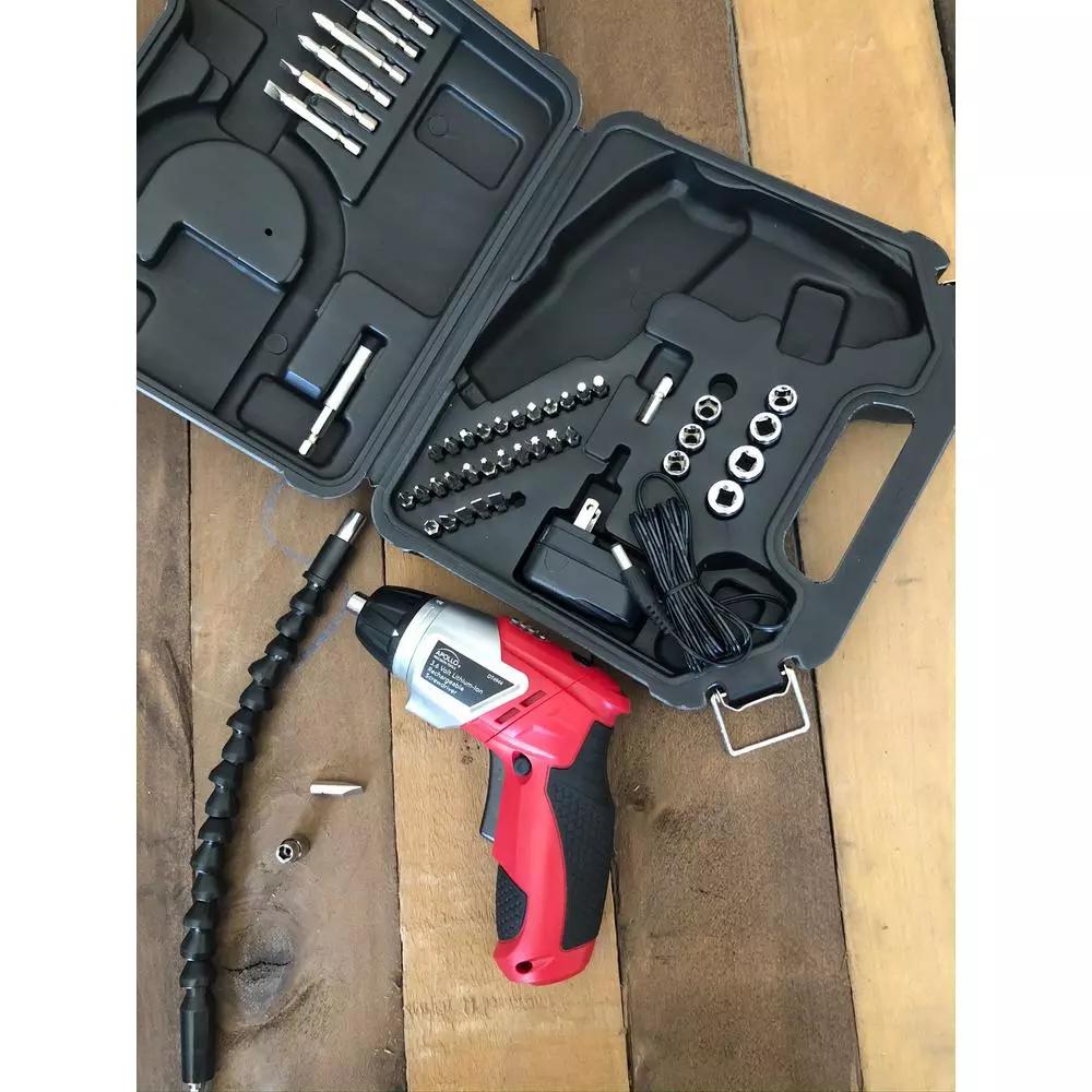 Apollo Tools 3.6V Cordless Electric Screwdriver Kit with 45-Piece Accessory Set