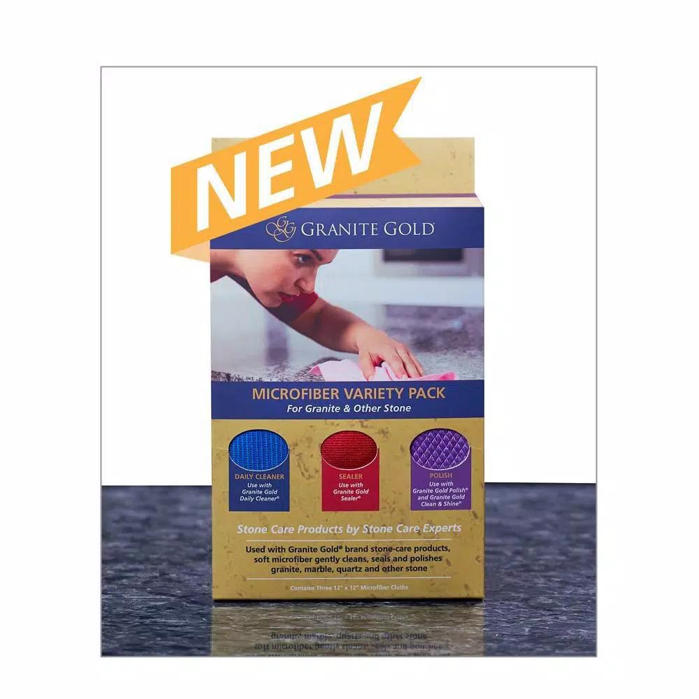 Granite Gold Microfiber Cloth Variety Pack for Stone Cleaning, Sealing, and Polishing, 3-Pack