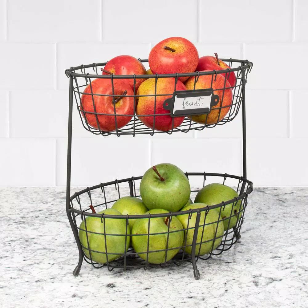 Spectrum Vintage Living 2-Tier Oval Steel Fruit and Vegetable Server