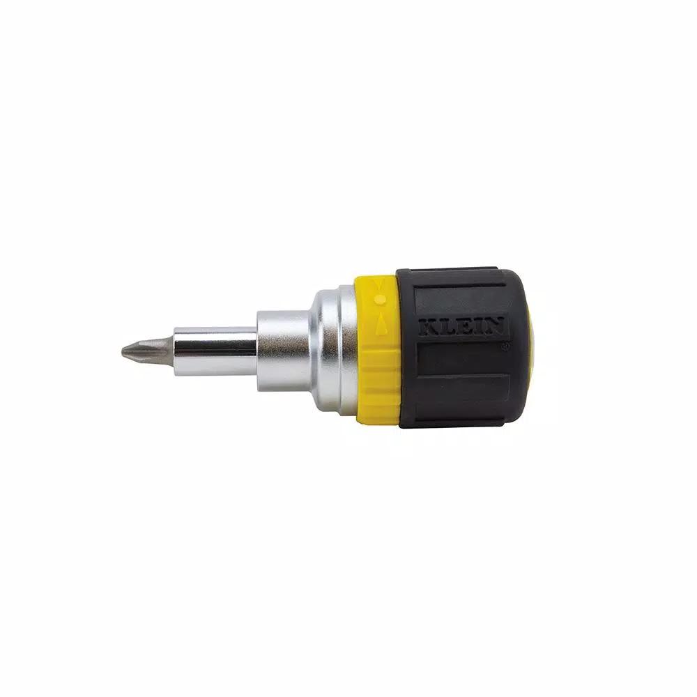 Klein Tools 6-in-1 Ratcheting Stubby Screwdriver and Nut Driver Set with Cushion Grip Handle