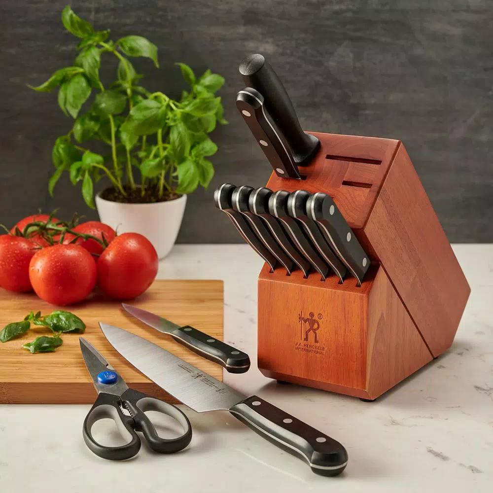 Henckels International Solution 12-Piece Stainless Steel Knife Block Set with Hardwood Block