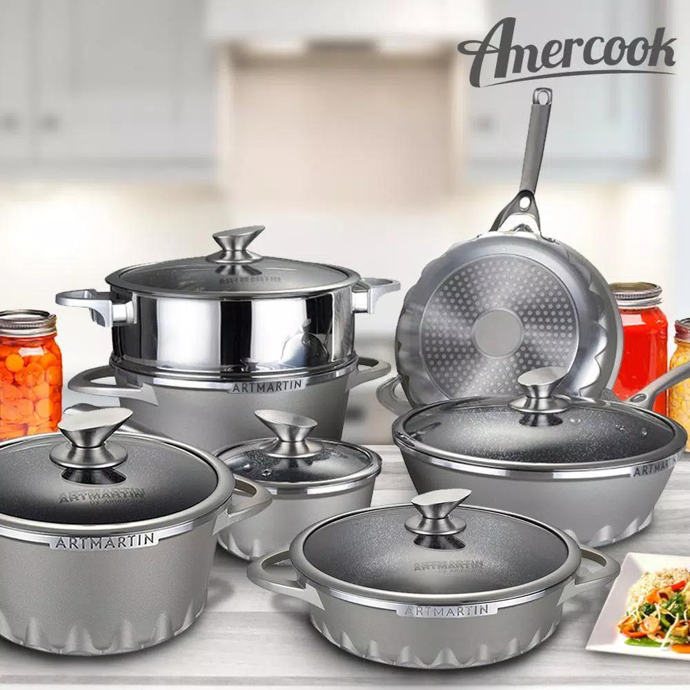 Amercook 11 in. Die-Cast Aluminum Nonstick Wok with Lid, Induction Ready