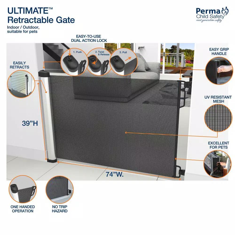 Perma Child Safety 41 in. H Extra Tall and Wide Ultimate Outdoor Retractable Gate, Black