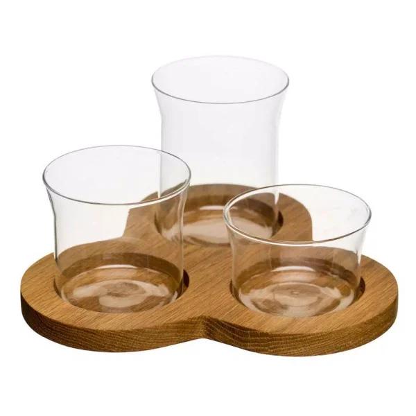 Sagaform Nature Clear Glass and Oak 4-Piece Serving Set