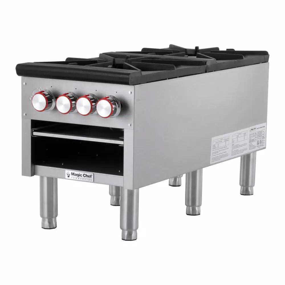 Magic Chef Commercial 2-Burner Natural Gas Stock Pot Range, 160,000 BTU, Stainless Steel