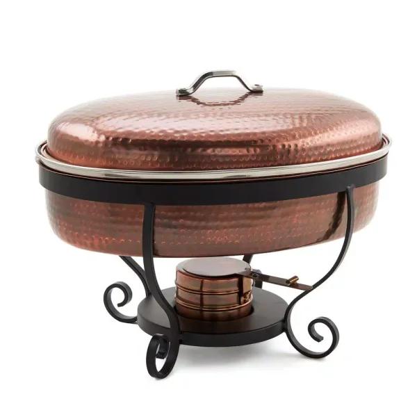 Old Dutch 6 Qt. Hammered Antique Copper Chafing Dish with Stainless Steel Pan and Stand