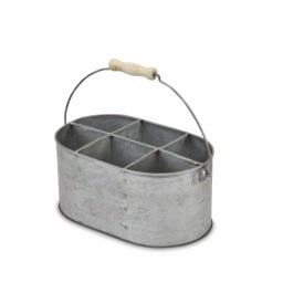 Cheungs Metal Gray Galvanized Steel Utensil Holder with Wood Grip Swivel Handle, 6-Slot Oval Caddy thumbnail 3