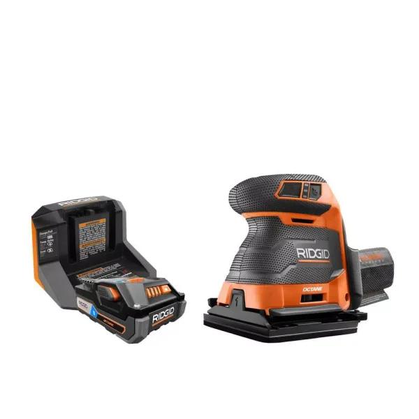 RIDGID 18V OCTANE Cordless Brushless 3-Speed 1/4 Sheet Sander Kit with 3.0 Ah Battery and Charger