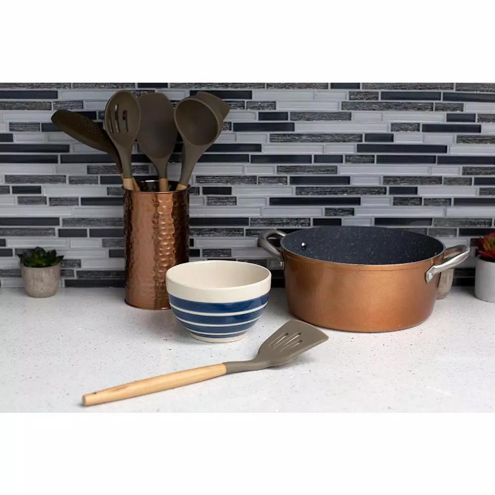 Home Basics Karina Grey Silicone Slotted Spatula with Beech Wood Handle - Heat Resistant & Non-Stick Safe