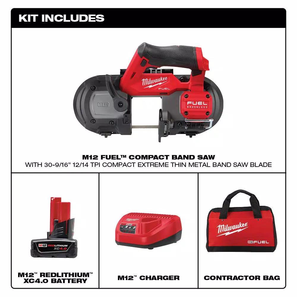 Milwaukee M12 FUEL 12V Cordless Sub-Compact Band Saw Kit with 4.0 Ah Battery and Charger