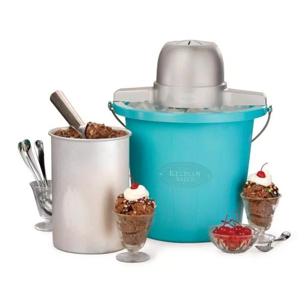 Nostalgia 4 Qt. Electric Ice Cream Maker with Easy-Carry Handle, Blue