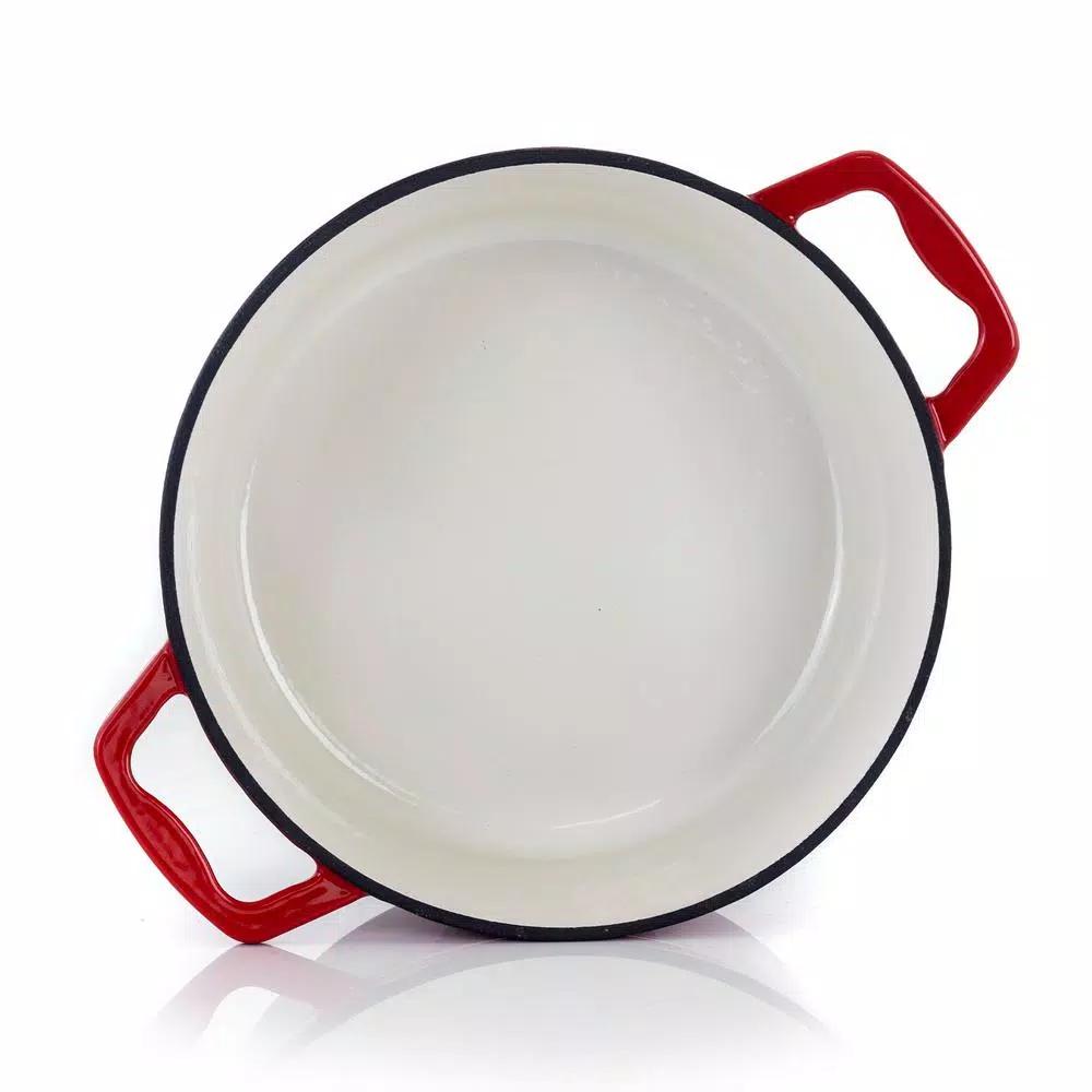 MegaChef 4 Qt. Round Enameled Cast Iron Casserole Dish with Lid, Red