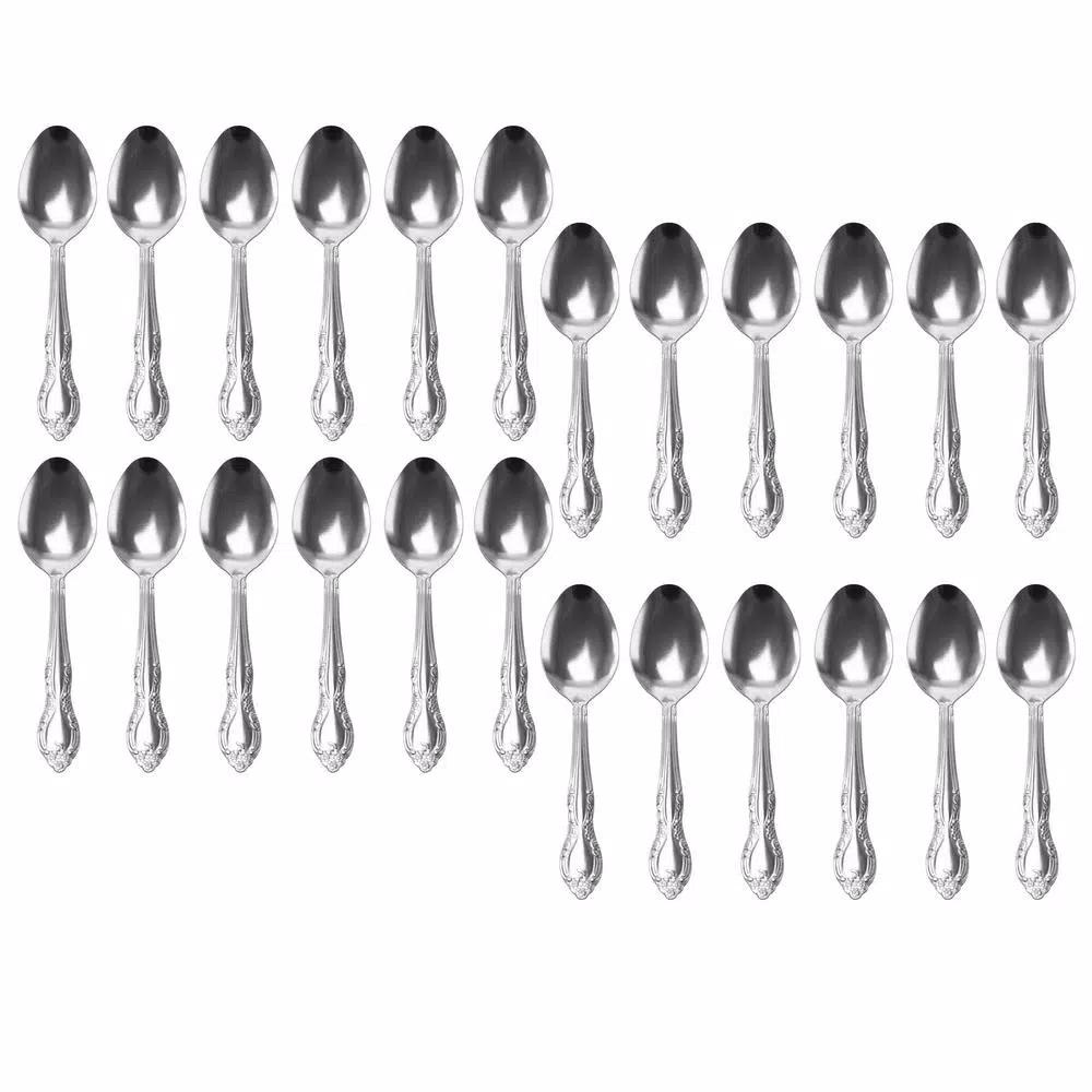 Gibson Home Abbie 24-Piece Stainless Steel Teaspoon Set, Ornate Silver Design, Service for 24