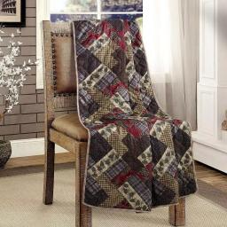 DONNA SHARP Hidden Valley Brown Microfiber Quilted Throw Blanket - Rustic Pinecone & Plaid Reversible Design thumbnail 1