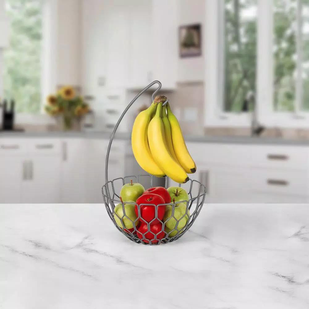 Spectrum Honeycomb Gray Fruit Basket with Banana Hanger Tree