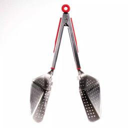 Chefright QuickScoop Red Colander Tongs with Soft Grips, Brushed Stainless Steel (Set of 2) thumbnail 1