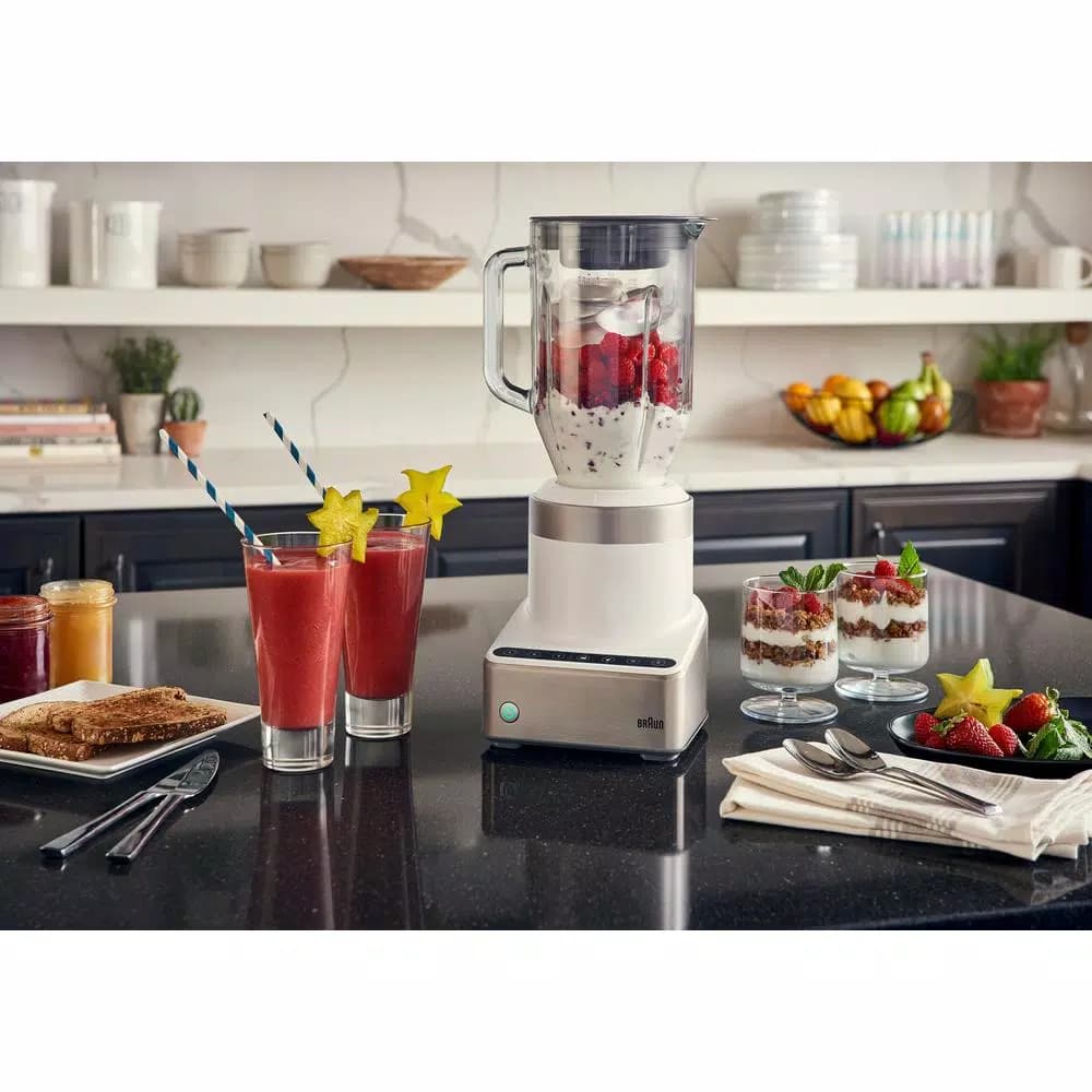 Braun PureMix 1000W Countertop Blender with 56 oz. Thermal Resistant Glass Jug, White and Stainless Steel
