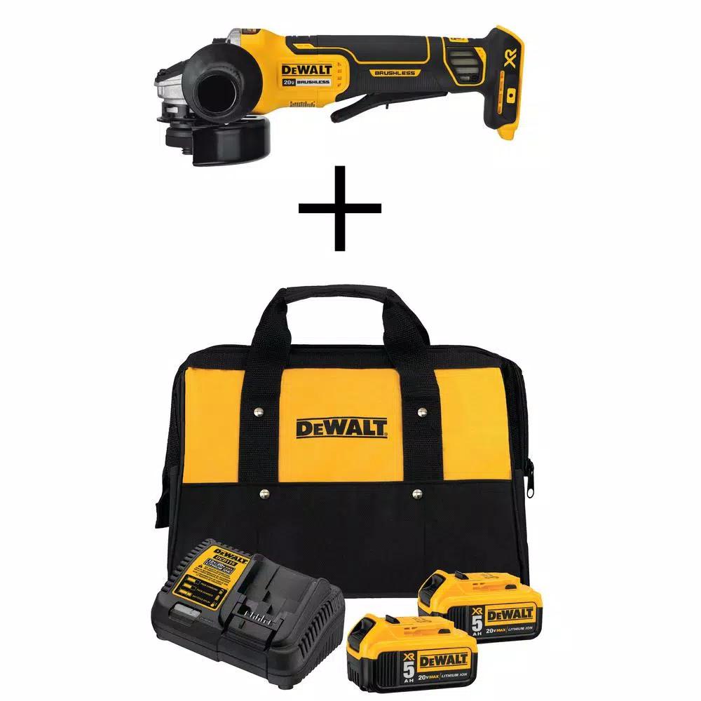 DEWALT 20V MAX XR 4-1/2 in. Brushless Cordless Angle Grinder Kit with (2) 5.0 Ah Batteries & Charger