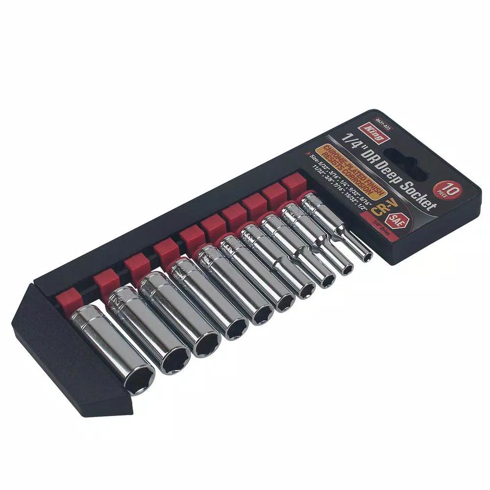 KING 1/4 in. Drive Deep Socket Set, 10-Piece SAE Hex Set