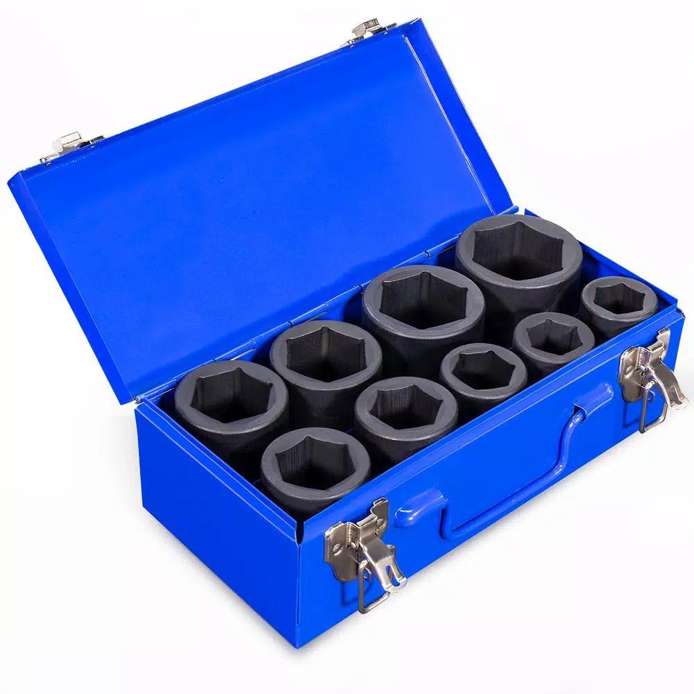Stark 1 in. Drive Jumbo Truck Deep Impact Socket Set, 10-Piece Metric Set with Metal Case