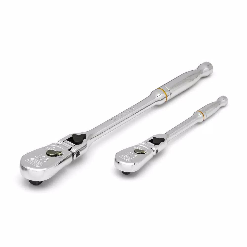 GEARWRENCH 90-Tooth Locking Flex Head Teardrop Ratchet Set, 1/4 in. and 3/8 in. Drive, 2-Piece