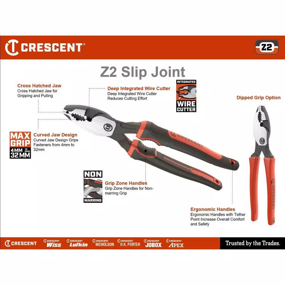 Crescent Z2 8 in. Dual Material Slip Joint Pliers